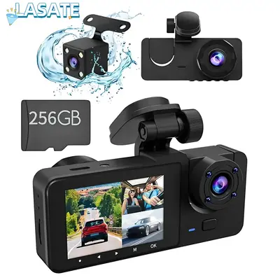 LASATE Dash Camera HD Car DVR with Dual Lenses Super Night Vision Loop Recording 256GB Memory Card Rotatable Dashcam Video Re...