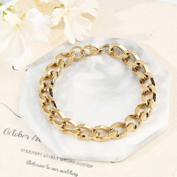 304 Stainless Steel Cuban Link Chain Bracelets for Women Men