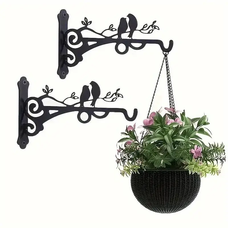 Metal Plant Bracket with Bird Silhouette, Wall-mounted Hook for Hanging Baskets, Lanterns, and Bird Feeders, Indoor/Outdoor G...