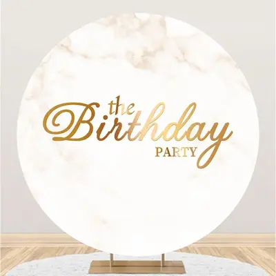Aperturee Marble Texture Round Happy Birthday Backdrop For Party | Circle Background For Party | Round Backdrop Cover Diy | C...