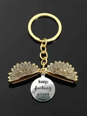 Retro Sunflower Pendant Keychain, DIY Key Ring With Slogan Engraved Pendant, Ideal Metal Keychain Gift For Men & Women