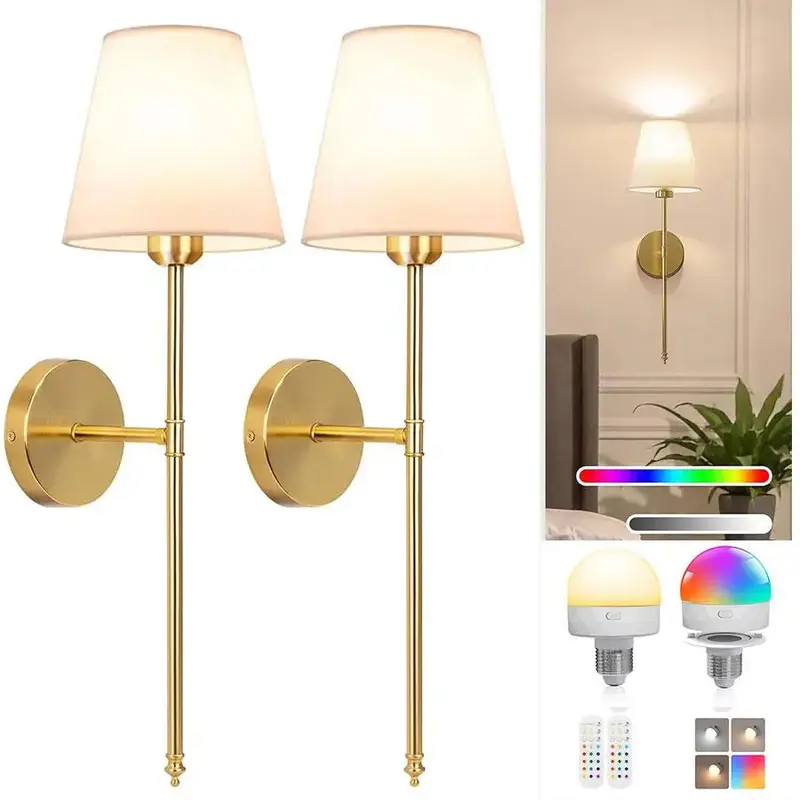 Wireless Battery-Powered Wall Lamps in /, Remote Control Bedroom Lights, Rechargeable Multi-Color Bulbs for Living Room & Hal...