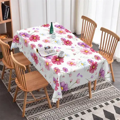 Pink Purple White Flower Spring Rectangle Tablecloth - Aperturee