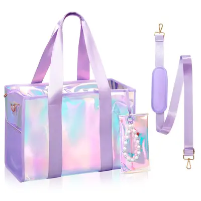 Iridescent Tote Bag 26L Large Waterproof Clear shouler Bag for Women with Zipper & Phone Pouch Tip-Proof Crossbody Bag Beach...