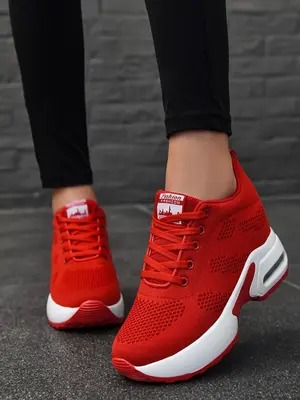 Women's Fashion Plain Lace up Low Top Sneakers, Casual Comfortable Sports Running Shoes, Air Soles Soft Ventilate Walking Sho...