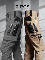 Men's durable outdoor training pants, men's multi-pocket work pants, men's solid color and printed pocket zipper waterproof t...