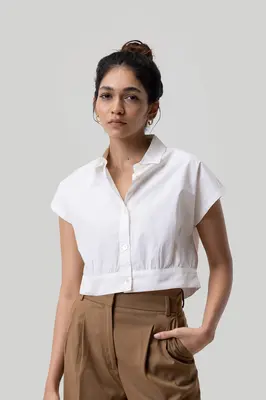 Oversized Crop Shirt in Off-white | Color: Off-white | Size: L