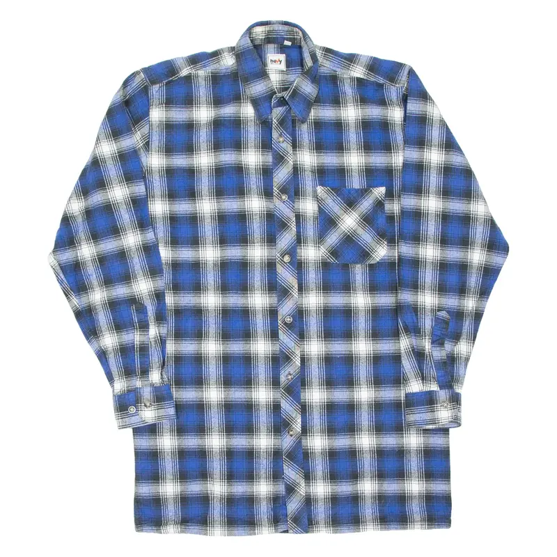 HEAVY FIRST CLASS Mens Flannel Shirt Blue Check Long Sleeve M