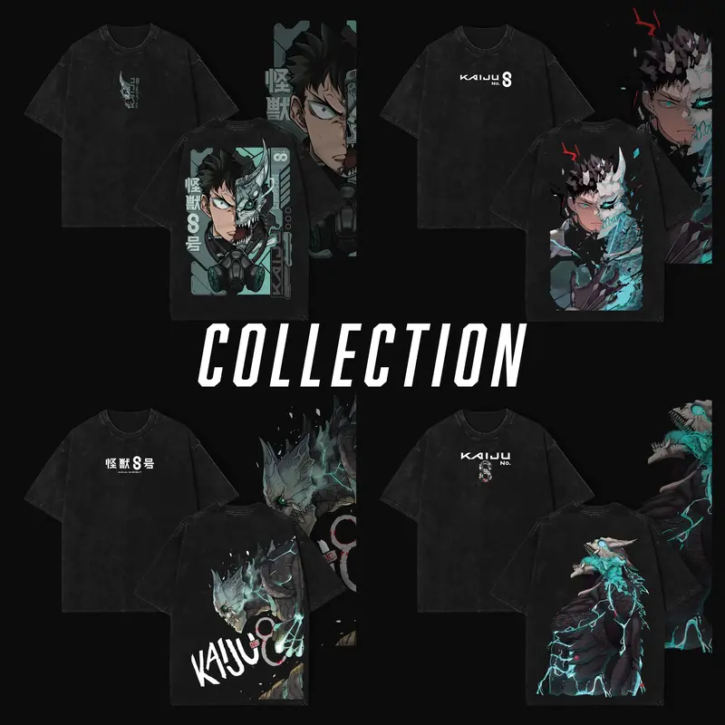 Collection Limited Kaiju No. 8  Anime Double Printed Oversize Lightweight Acid Washed Tee anime lover, anime merch