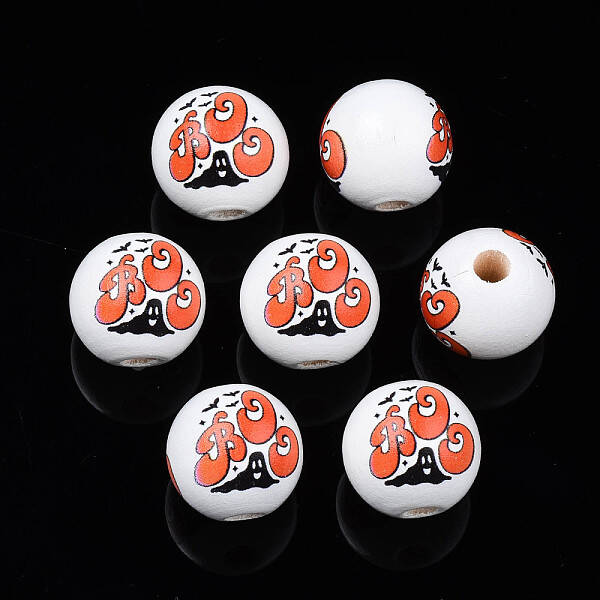 Halloween Printed Natural Wood Beads