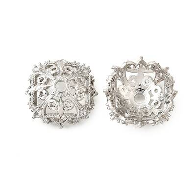 Flower Brass Clear Cubic Zirconia Bead Caps