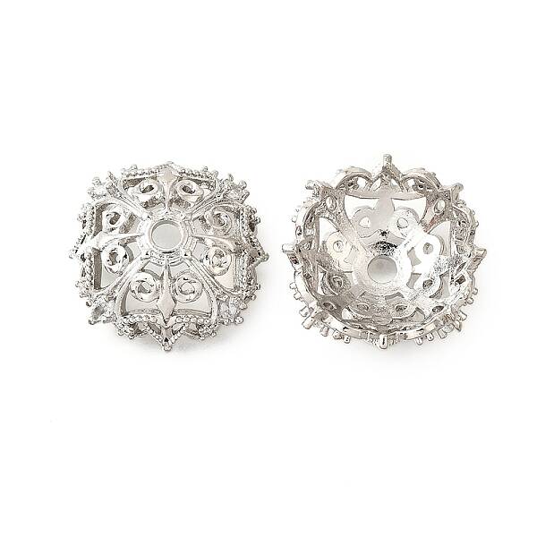 Flower Brass Clear Cubic Zirconia Bead Caps