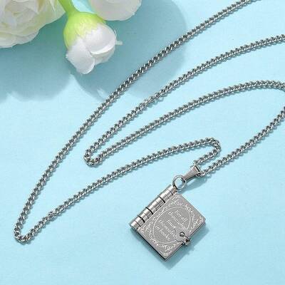 304 Stainless Steel Book Pendant Necklaces for Women