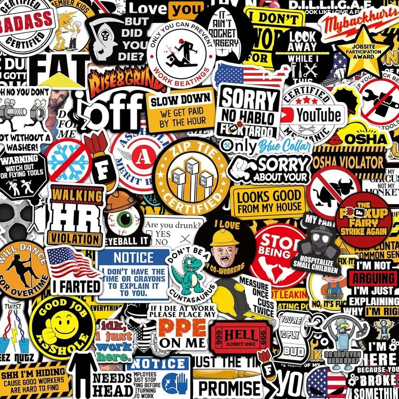 150 PCS Funny Hard Hat Stickers for Adults, Tool Box, Helmet, Blue Collar Stickers, Prank Meme Vinyl Waterproof Decal for Mec...