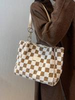 Women's Plaid Pattern Tote Bag, Casual Large Capacity Shoulder Bag for Daily Used, Trendy All-match Bag for Commuters and Stu...