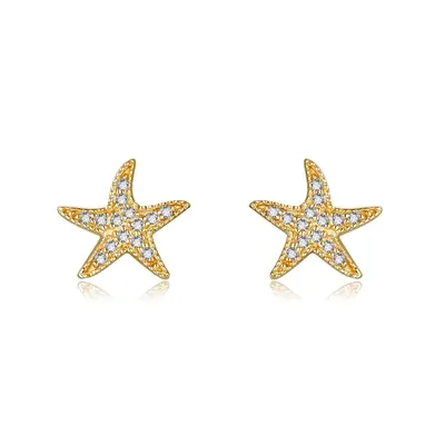 14K Gold Moissanite Starfish Stud Earrings