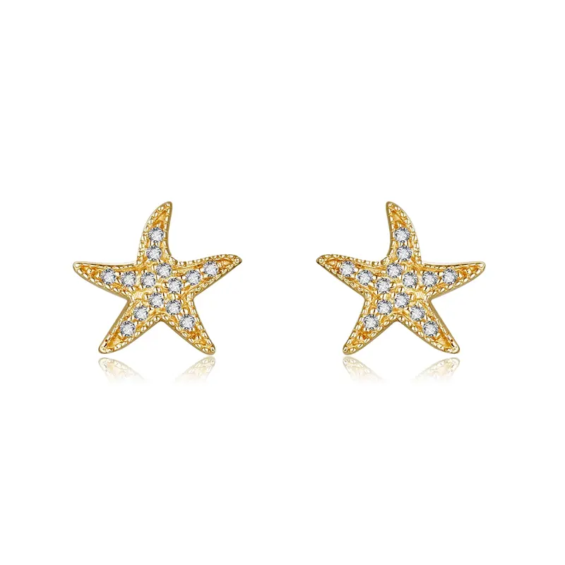 14K Gold Moissanite Starfish Stud Earrings