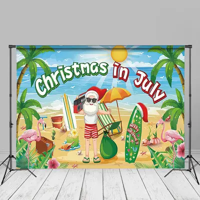 Hawaii Beach Holiday Santa Christmas In July Backdrop - Aperturee