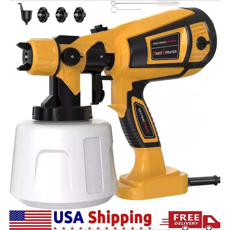 Paint Sprayer High Power HVLP Electric Spray Paint Gun with Cleaning & Blowing Joints, 3 Nozzles, Electric Airless HVLP Spray...