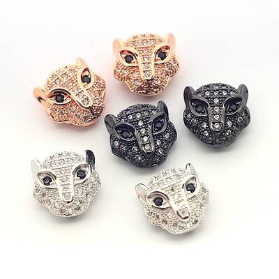 Brass Micro Pave Cubic Zirconia Leopard Beads