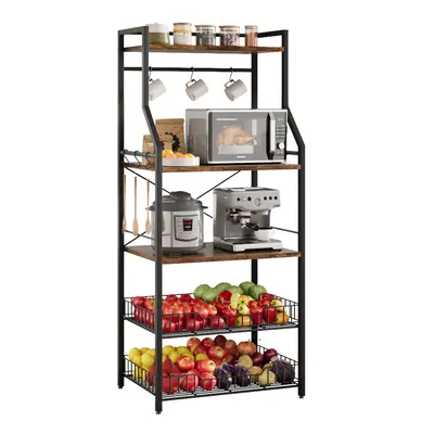 Garvee Kitchen Bakers Rack with Microwave Stand, 2 Large Wire Baskets, Industrial Coffee Bar Station with MDF Board, 5-Tier S...