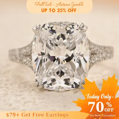 Effinny 5.0ct Split Shank Cushion Cut Engagement Ring,925 Sterling Silver Women's Promise Ring,5A Grade Cubic Zirconia Weddin...