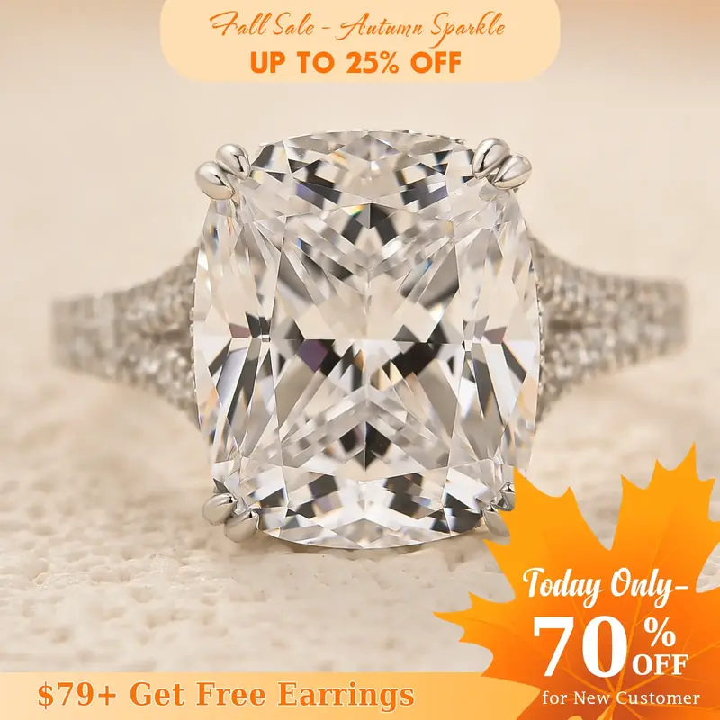 Effinny 5.0ct Split Shank Cushion Cut Engagement Ring,925 Sterling Silver Women's Promise Ring,5A Grade Cubic Zirconia Weddin...