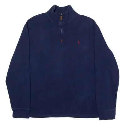 POLO RALPH LAUREN Mens Jumper Blue 1/2 Zip 90s Tight Knit XL