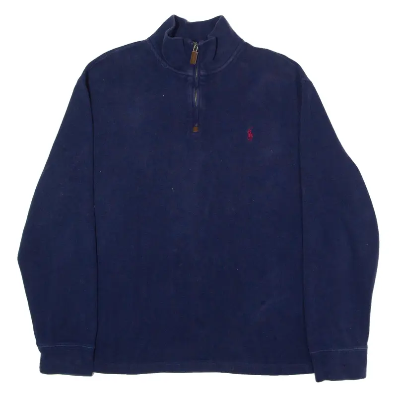 POLO RALPH LAUREN Mens Jumper Blue 1/2 Zip 90s Tight Knit XL