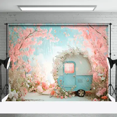 Peach Flower Little RV Bokeh Spring Photo Backdrop - Aperturee