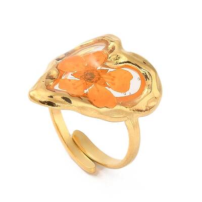 Ion Plating(IP) Heart Epoxy Resin with Dry Flower Adjustable Rings