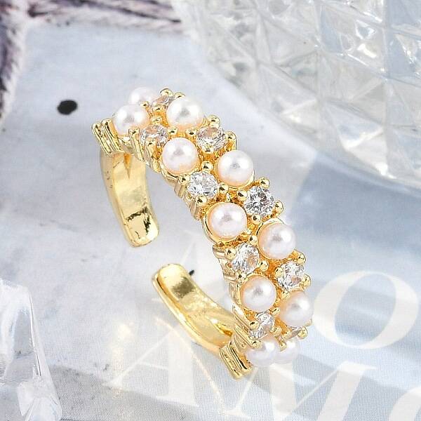 Brass Micro Pave Clear Cubic Zirconia Open Cuff Rings for Women
