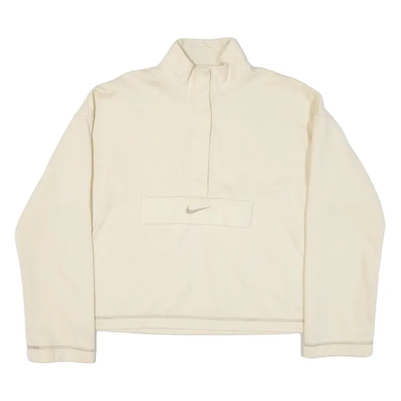 NIKE Womens Sweatshirt Cream Button Neck S
