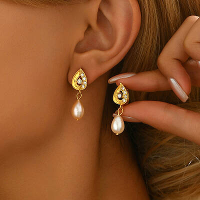 Elegant Pearl & Rhinestone Teardrop Hoop Earrings for Women's Date Night