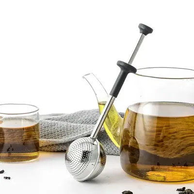 1 Piece Stainless Steel Tea Infuser, Retractable Press Tea Ball Funnel With Silicone Handle, Tea Brewing Tool For Tea Drinkin...