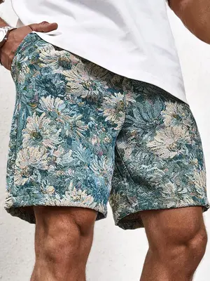 Men's Loose Floral Print Drawstring Waist Shorts, Casual Comfy Pocket Bermuda Shorts for Summer, Shorts for Men, Men's Bottom...