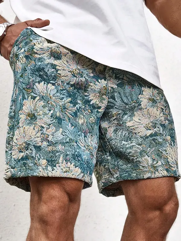 Men's Loose Floral Print Drawstring Waist Shorts, Casual Comfy Pocket Bermuda Shorts for Summer, Shorts for Men, Men's Bottom...