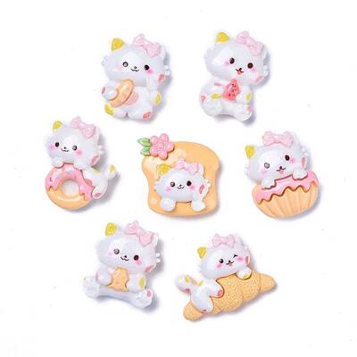 Opaque Cute Cat with Food Resin Decoden Cabochons