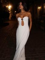 Women's Cut Out Backless Bodycon Tube Dress, Sexy Formal Solid Long Strapless Dress for Party Club Dating Wear, Ladies Summer...
