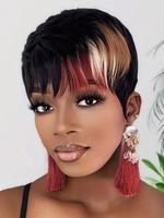 10 Inch Short Wig for Women, Gorgeous Fluffy Wigs with Bangs, Synthetic Fiber Pixie Cut Wig for Daily Party, Festival, Dance,...