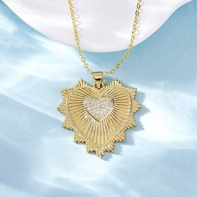 Brass Micro Pave Clear Cubic Zirconia Heart Pendant Necklaces for Women