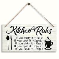 Kitchen Rules Themed Hanging Sign, 1 Count Wooden Hanging Sign, Hanging Decor for Home Kitchen Dining Room, Home Decor Suppli...