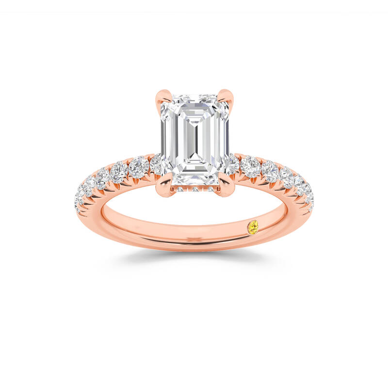 Embers Half Coverage Hidden Halo Emerald Cut Lab Grown Diamond Engagement Ring | 14K Rose Gold 1 5/8 CT. TW.