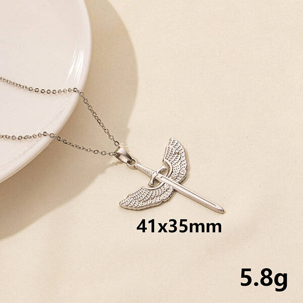 Vintage Stainless Steel Sword with Wing Pendant Necklaces for Women
