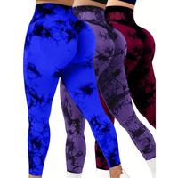 3Pcs Women Tie Dye High Waisted leggings, Scrunch Rear Lifting, Tummy Control Athletic Pants workout yoga, squat proof, compr...