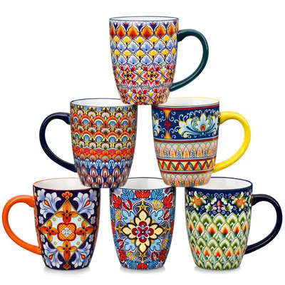 vancasso SIMI Mugs Set, 16oz/480ml Porcelain Coffee Mug Set of 6, Bohemian Style Tea and Coffee Cups with Handle, Microwave &...