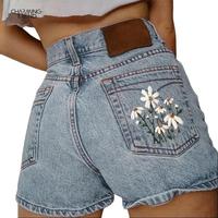 Womens Retro Patterned Denim shorts DenimShorts Women's Summer Jeans High WaistedRipped Stretch Denim Shorts Fashion Gift For...