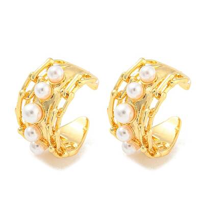 Rack Plating Brass Oval Cuff Earrings with Plastic Pearl