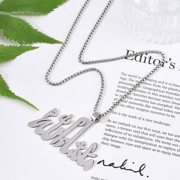 304 Stainless Steel Arabic Pendant Box Chain Necklaces for Women Men