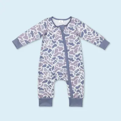 Grey camouflage baby kids long sleeve zip romper